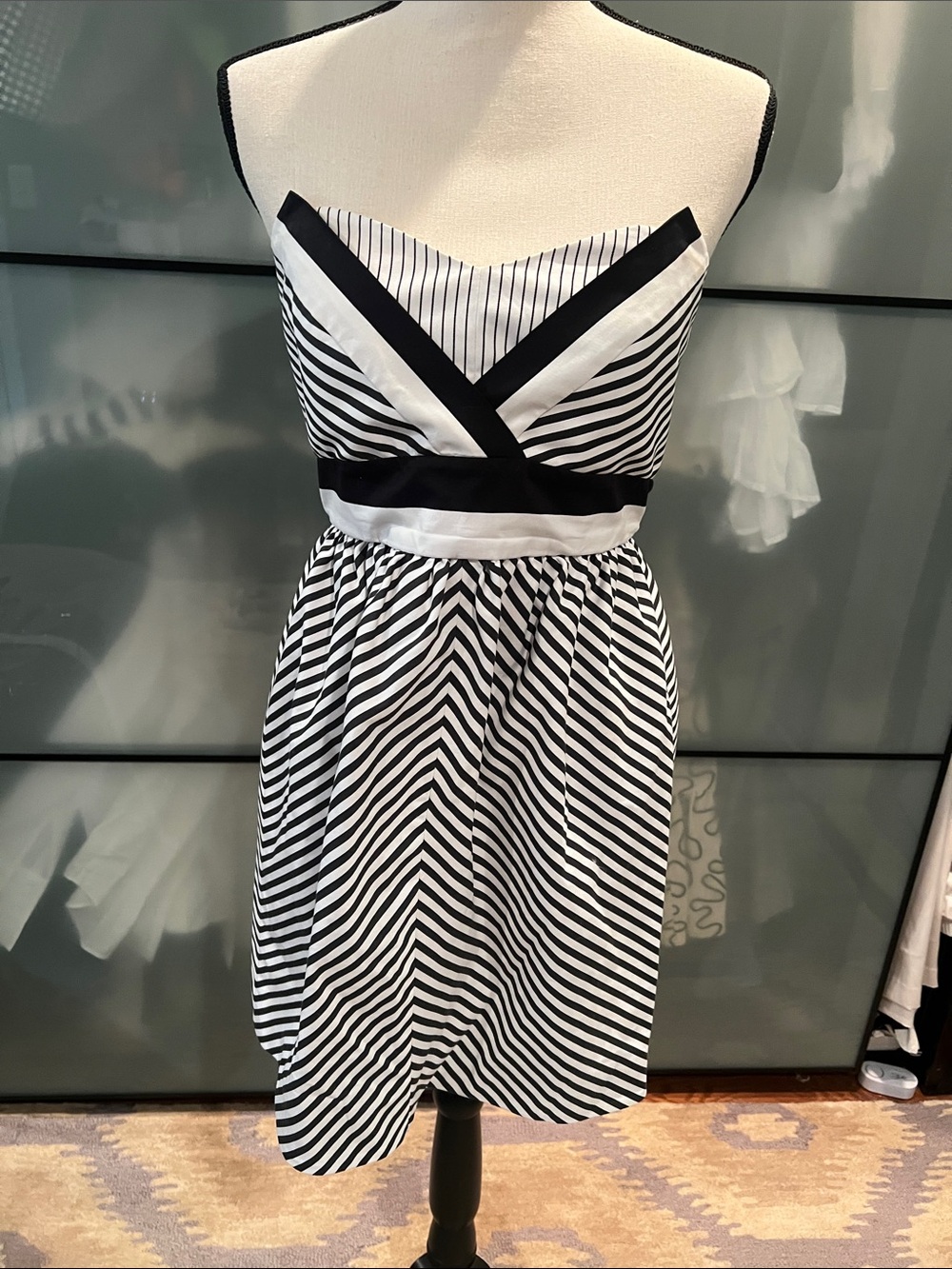 Black & White Striped Strapless Dress